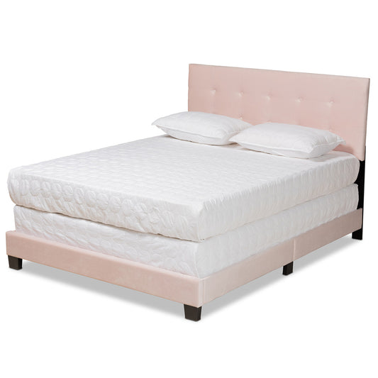Baxton Studio - Caprice Queen Size Bed in Light Pink/Black - CF9210B-Light Pink Velvet-Queen view 1