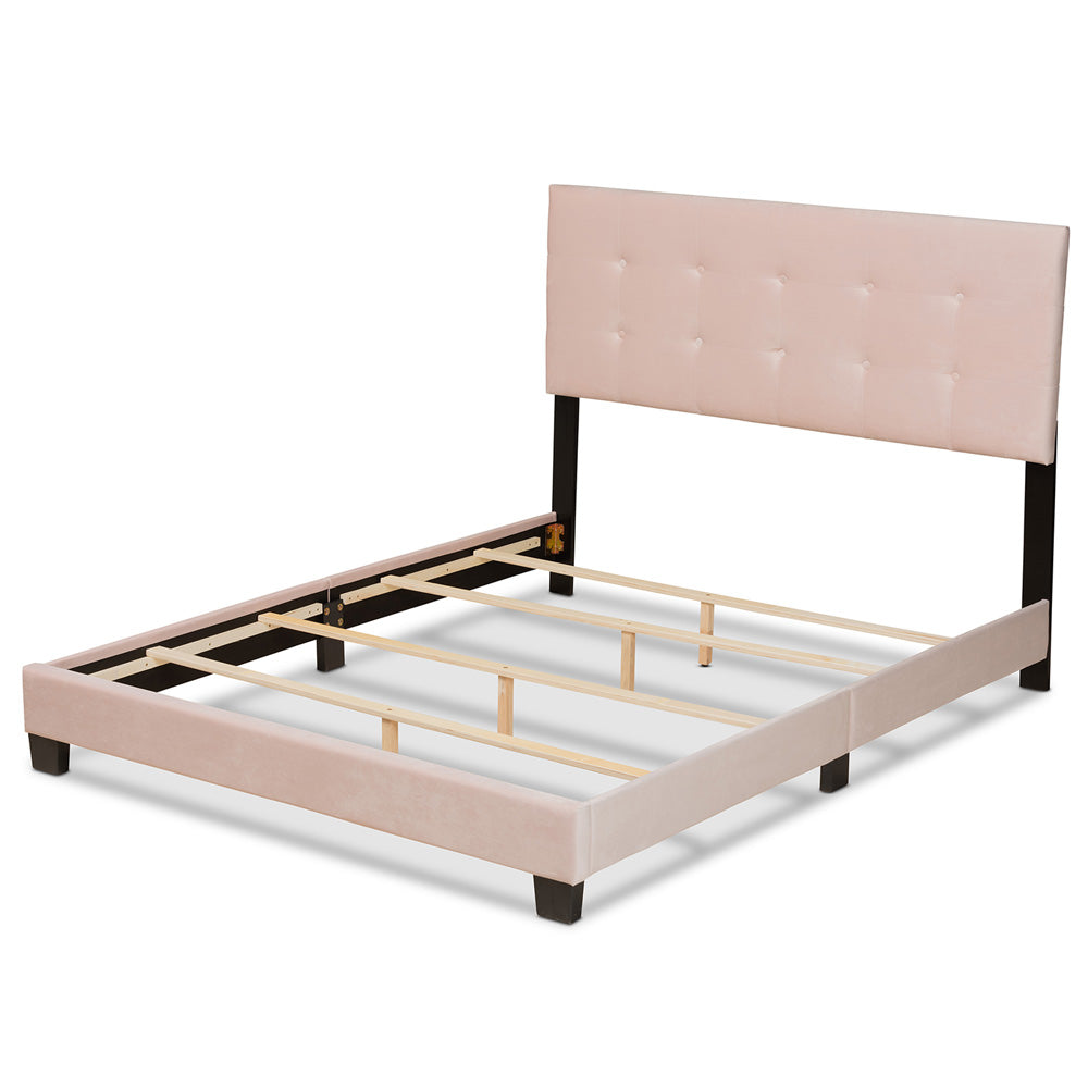 Baxton Studio - Caprice Queen Size Bed in Light Pink/Black - CF9210B-Light Pink Velvet-Queen view 3