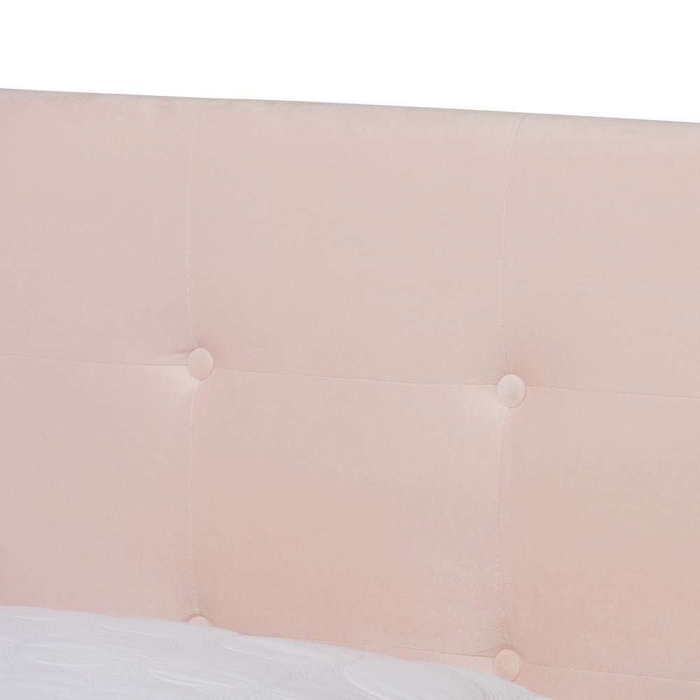 Baxton Studio - Caprice Queen Size Bed in Light Pink/Black - CF9210B-Light Pink Velvet-Queen view 4