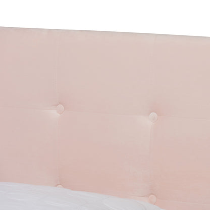 Baxton Studio - Caprice Queen Size Bed in Light Pink/Black - CF9210B-Light Pink Velvet-Queen view 4