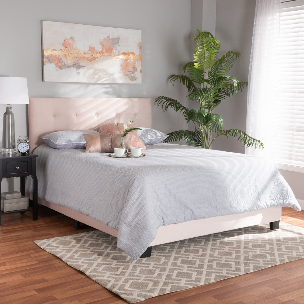 Baxton Studio - Caprice Queen Size Bed in Light Pink/Black - CF9210B-Light Pink Velvet-Queen view 6