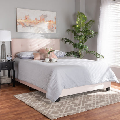 Baxton Studio - Caprice Queen Size Bed in Light Pink/Black - CF9210B-Light Pink Velvet-Queen view 6