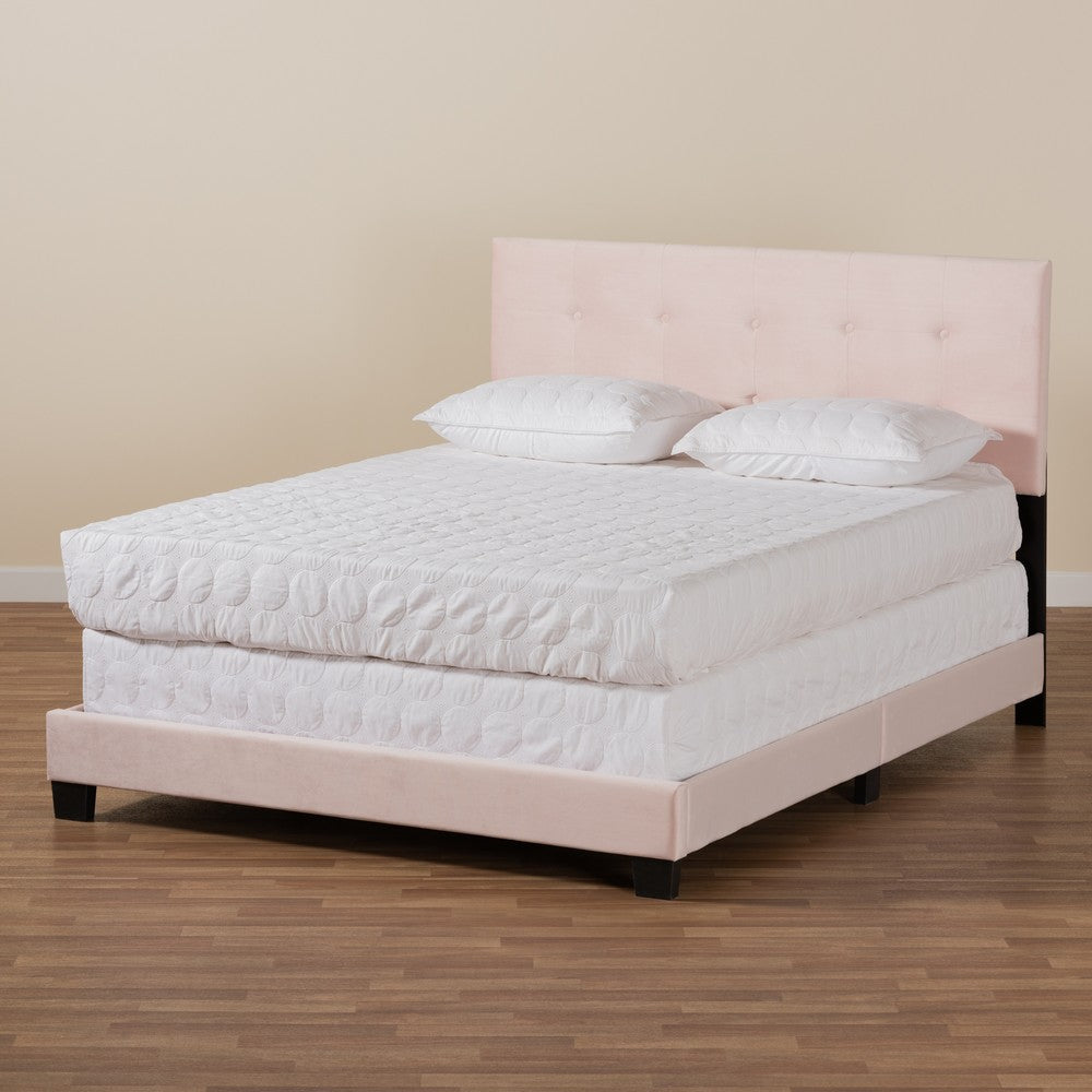 Baxton Studio - Caprice Queen Size Bed in Light Pink/Black - CF9210B-Light Pink Velvet-Queen view 7