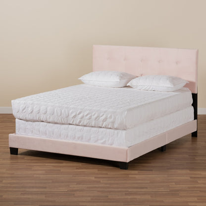 Baxton Studio - Caprice Queen Size Bed in Light Pink/Black - CF9210B-Light Pink Velvet-Queen view 7