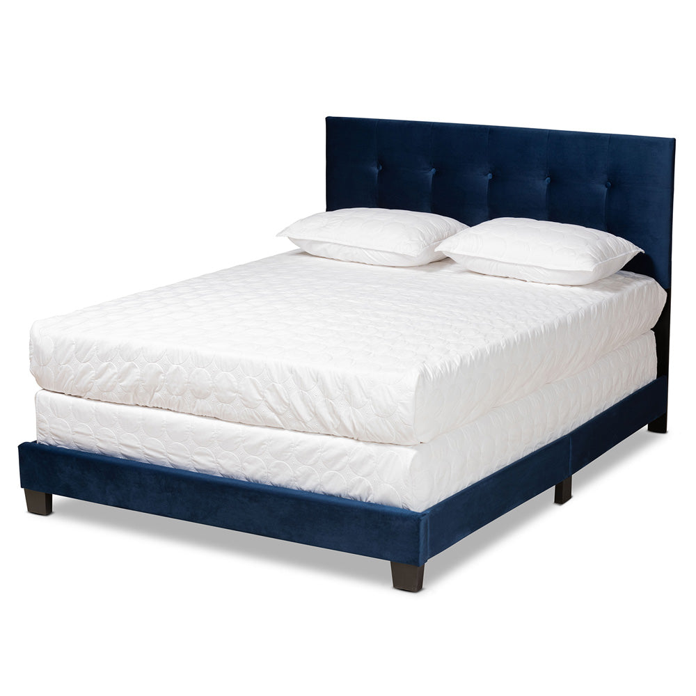 Baxton Studio - Caprice Queen Size Bed in Navy Blue/Black - CF9210B-Navy Blue Velvet-Queen view 1