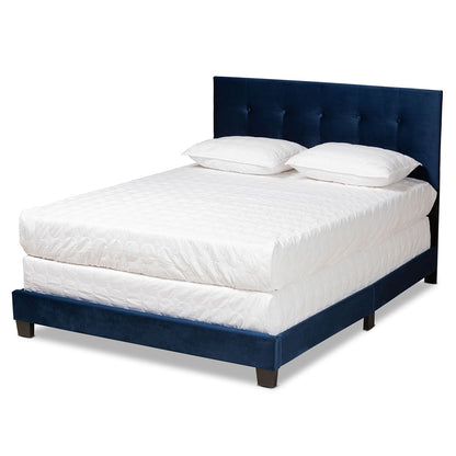 Baxton Studio - Caprice Queen Size Bed in Navy Blue/Black - CF9210B-Navy Blue Velvet-Queen view 1