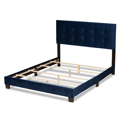 Baxton Studio - Caprice Queen Size Bed in Navy Blue/Black - CF9210B-Navy Blue Velvet-Queen view 3