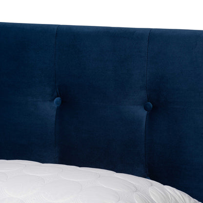 Baxton Studio - Caprice Queen Size Bed in Navy Blue/Black - CF9210B-Navy Blue Velvet-Queen view 4
