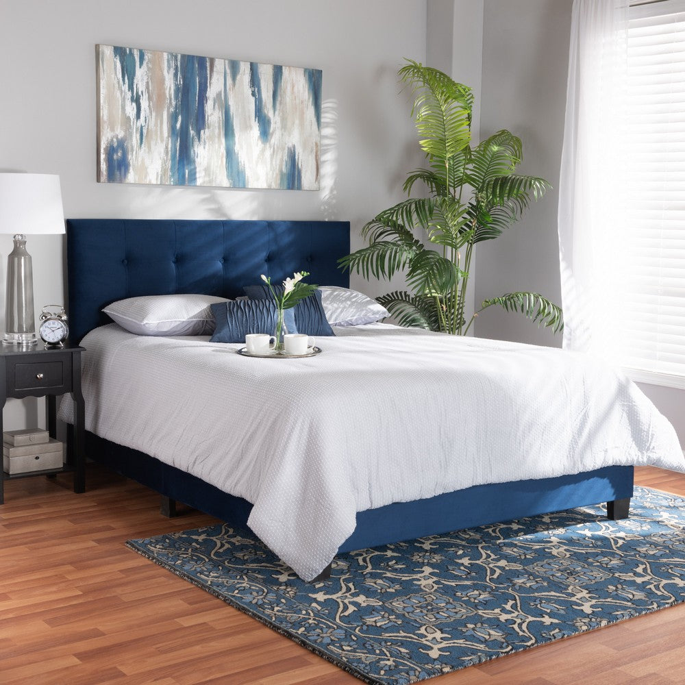 Baxton Studio - Caprice Queen Size Bed in Navy Blue/Black - CF9210B-Navy Blue Velvet-Queen view 6
