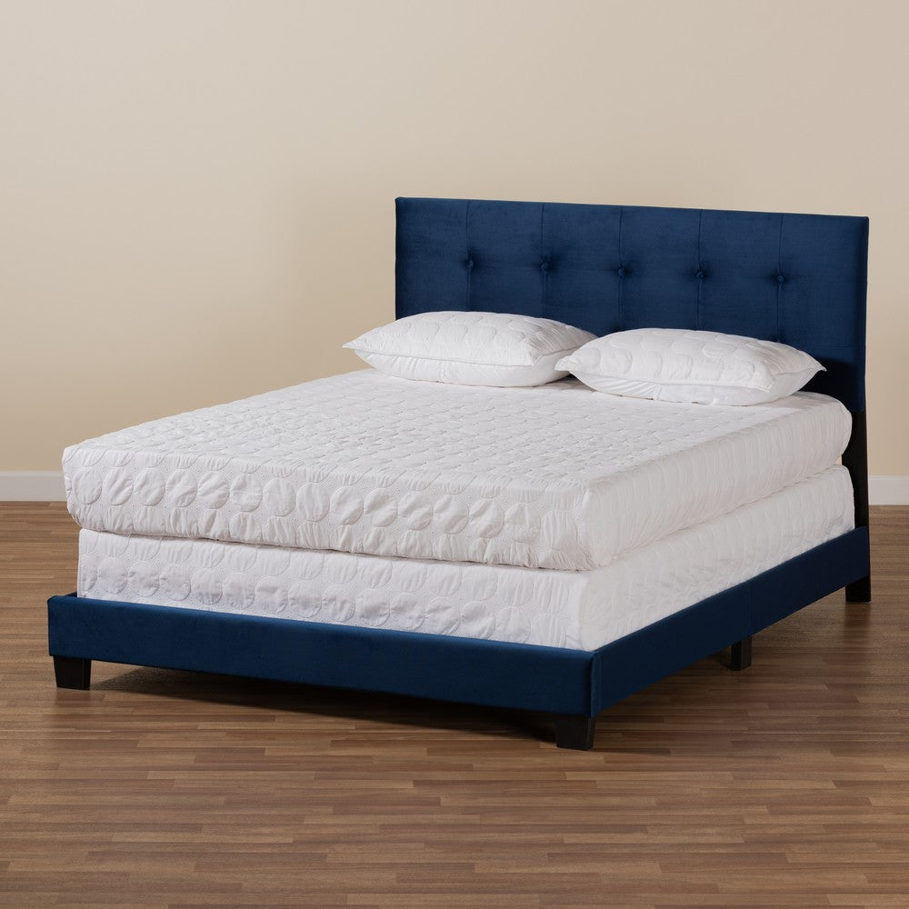 Baxton Studio - Caprice Queen Size Bed in Navy Blue/Black - CF9210B-Navy Blue Velvet-Queen view 7