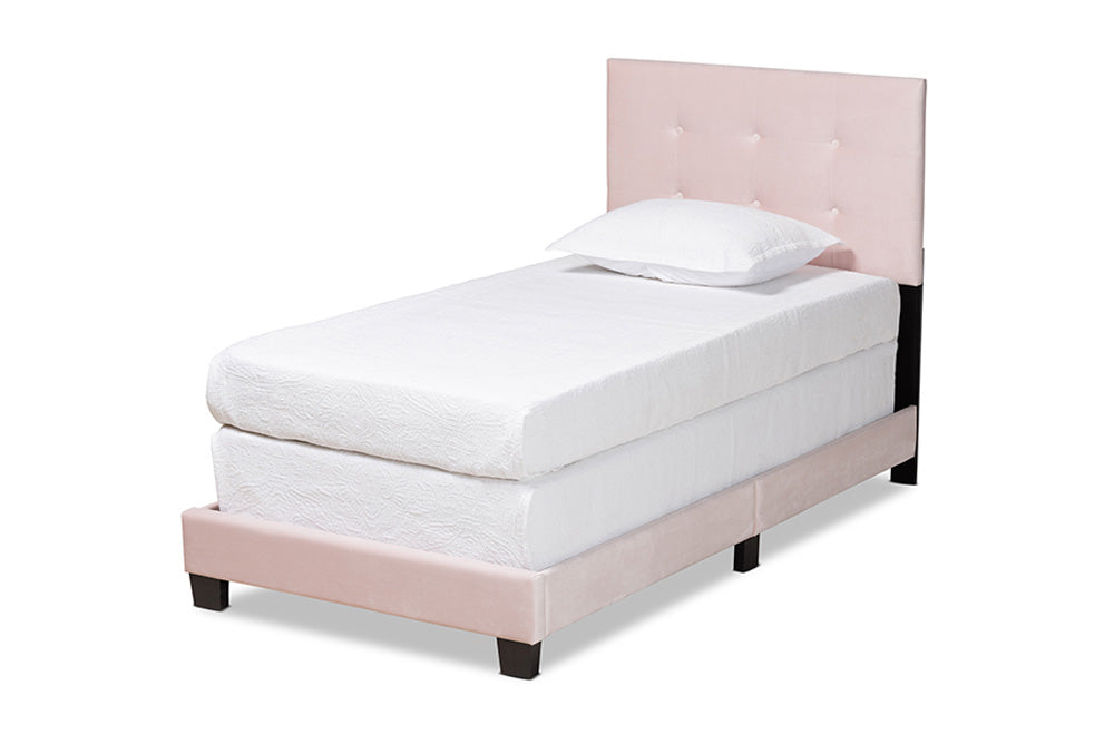 Baxton Studio - Caprice Twin Size Bed - CF9210B-Light Pink Velvet-Twin view 1