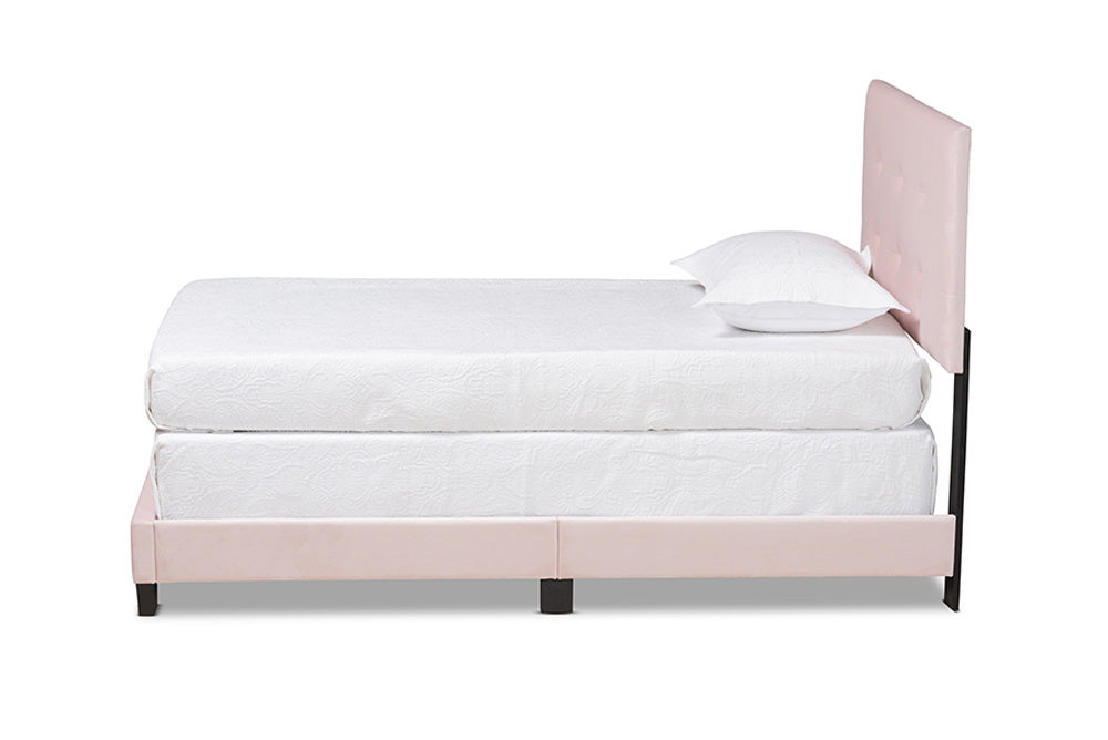 Baxton Studio - Caprice Twin Size Bed - CF9210B-Light Pink Velvet-Twin view 2