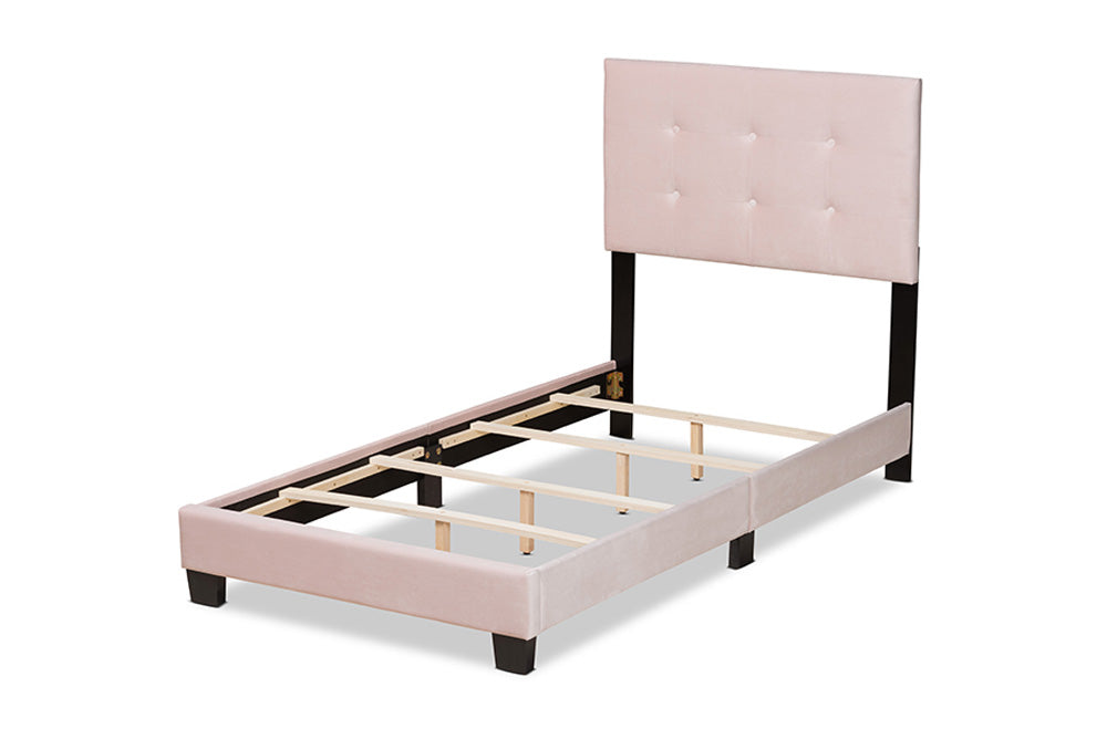 Baxton Studio - Caprice Twin Size Bed - CF9210B-Light Pink Velvet-Twin view 3