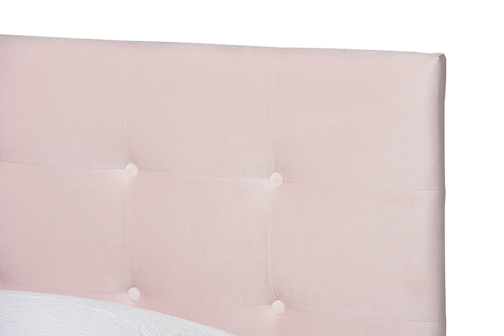 Baxton Studio - Caprice Twin Size Bed - CF9210B-Light Pink Velvet-Twin view 4