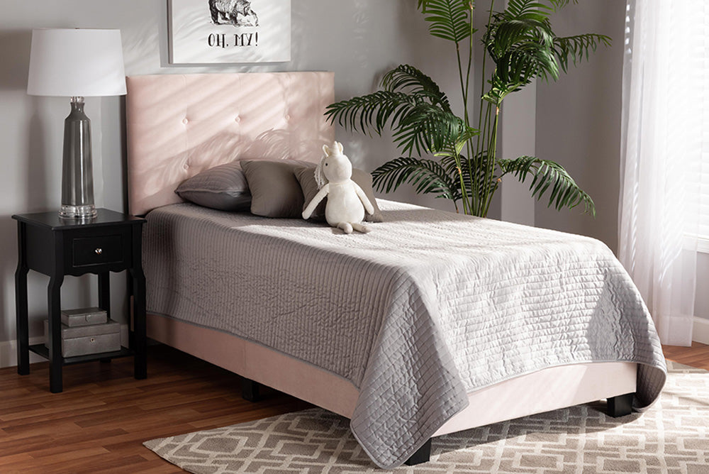 Baxton Studio - Caprice Twin Size Bed - CF9210B-Light Pink Velvet-Twin view 7