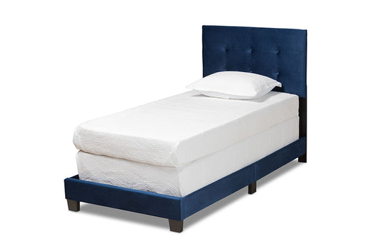 Baxton Studio - Caprice Twin Size Bed - CF9210B-Navy Blue Velvet-Twin view 1