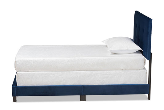Baxton Studio - Caprice Twin Size Bed - CF9210B-Navy Blue Velvet-Twin view 2
