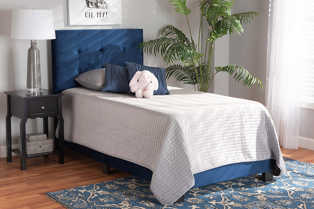 Baxton Studio - Caprice Twin Size Bed - CF9210B-Navy Blue Velvet-Twin view 5