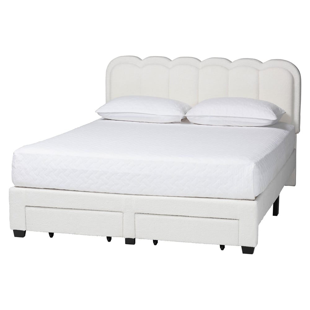 Baxton Studio - Caradonna Queen Size Bed in Cream - SP1072-B-CF0034-Cream Teddy-Bear Fabric -Queen view 1