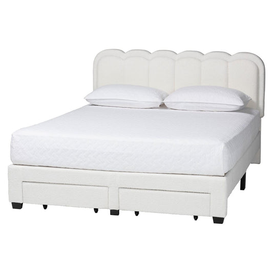 Baxton Studio - Caradonna Queen Size Bed in Cream - SP1072-B-CF0034-Cream Teddy-Bear Fabric -Queen view 1