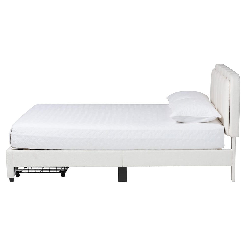 Baxton Studio - Caradonna Queen Size Bed in Cream - SP1072-B-CF0034-Cream Teddy-Bear Fabric -Queen view 2