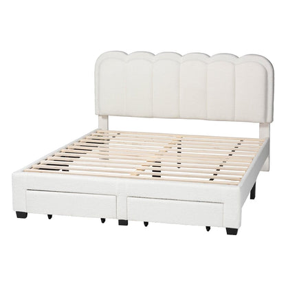 Baxton Studio - Caradonna Queen Size Bed in Cream - SP1072-B-CF0034-Cream Teddy-Bear Fabric -Queen view 3