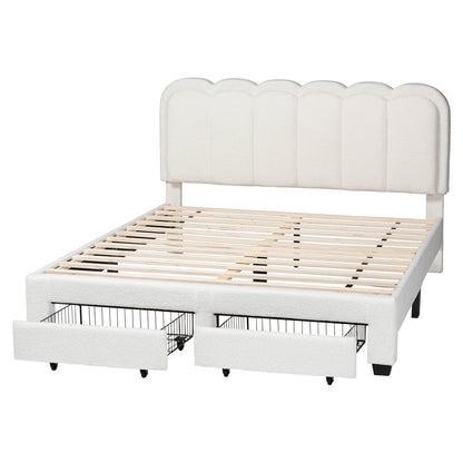 Baxton Studio - Caradonna Queen Size Bed in Cream - SP1072-B-CF0034-Cream Teddy-Bear Fabric -Queen view 4