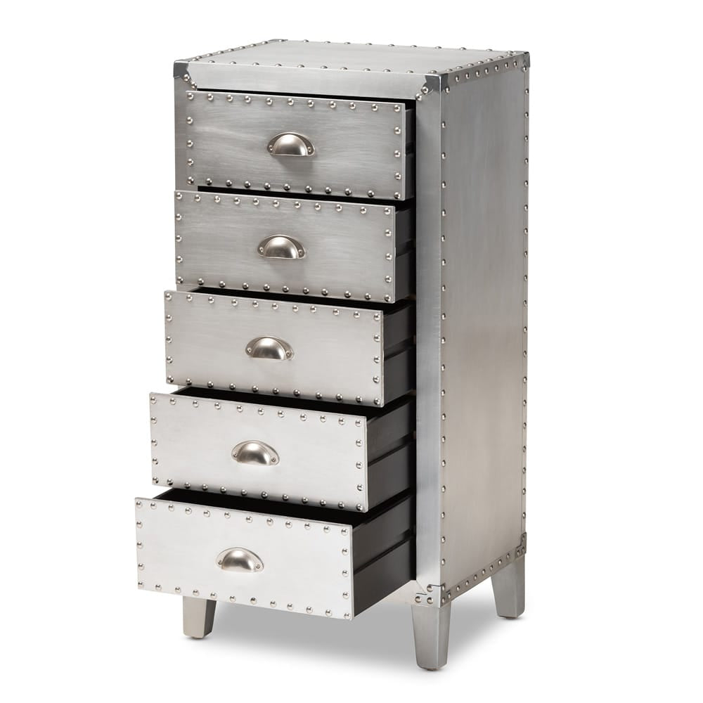 Baxton Studio - Carel Chest in Silver - LD18B054-Silver-5DW-Cabinet view 2