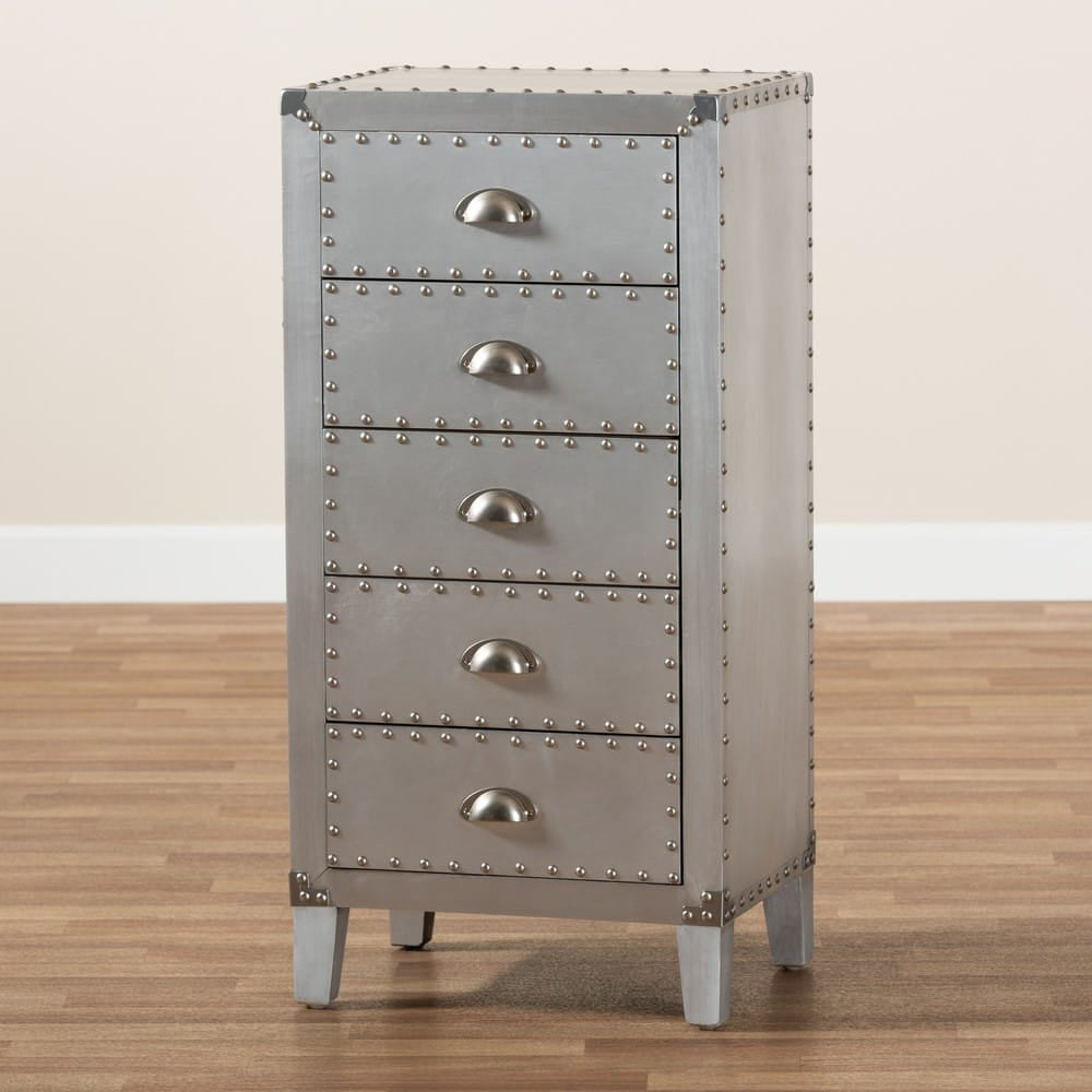 Baxton Studio - Carel Chest in Silver - LD18B054-Silver-5DW-Cabinet view 8