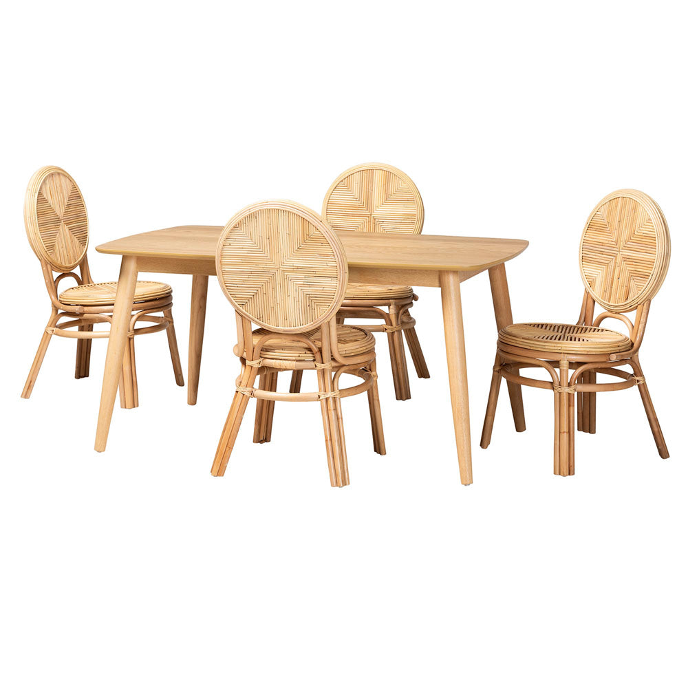 Baxton Studio - Carita Dining Set in Natural Brown - KYG017C-Natural-5PC Dining Set view 1