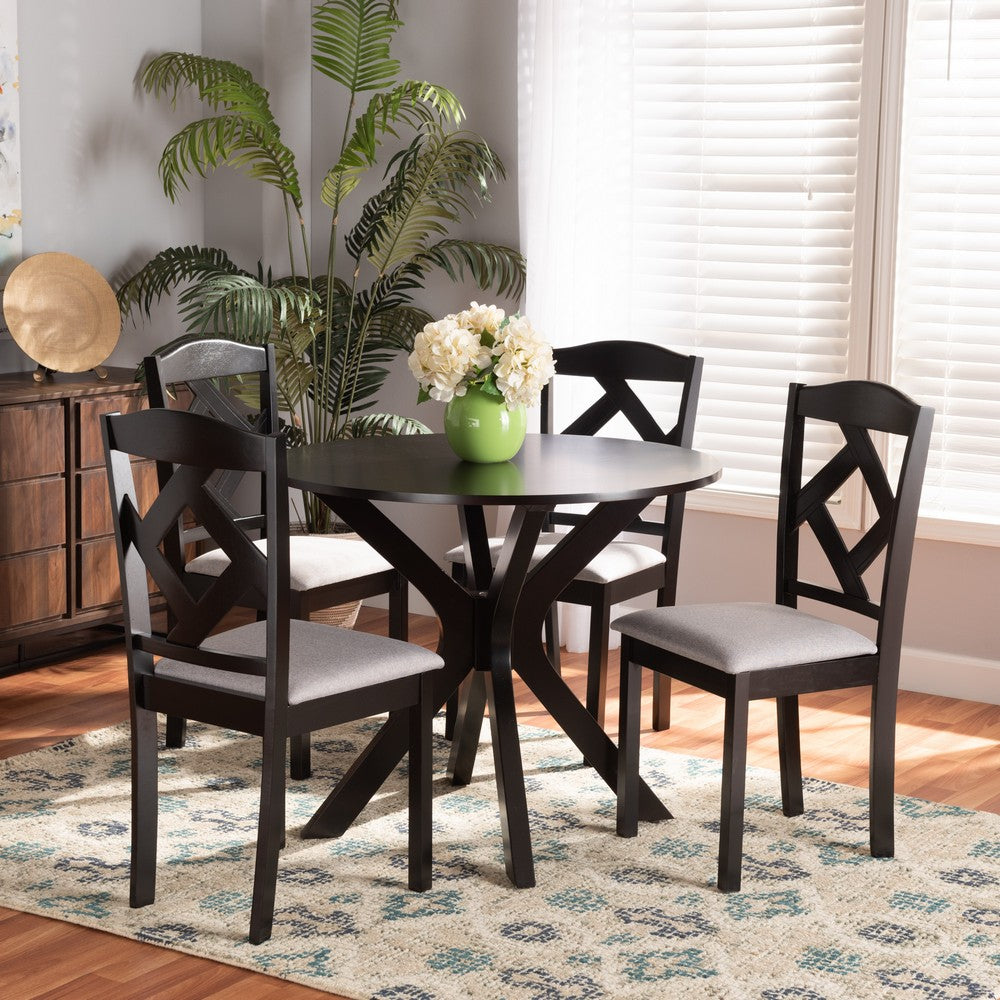 Baxton Studio - Carlin Dining Set in Grey/Dark Brown - Carlin-Grey/Dark Brown-5PC Dining Set view 8