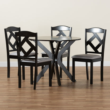 Baxton Studio - Carlin Dining Set in Grey/Dark Brown - Carlin-Grey/Dark Brown-5PC Dining Set view 9