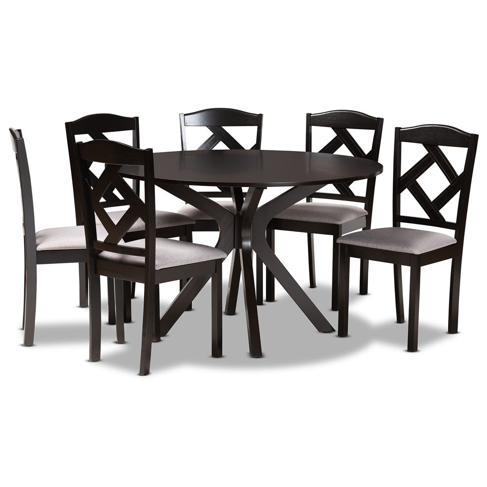 Baxton Studio - Carlin Dining Set in Grey/Dark Brown - Carlin-Grey/Dark Brown-7PC Dining Set view 1