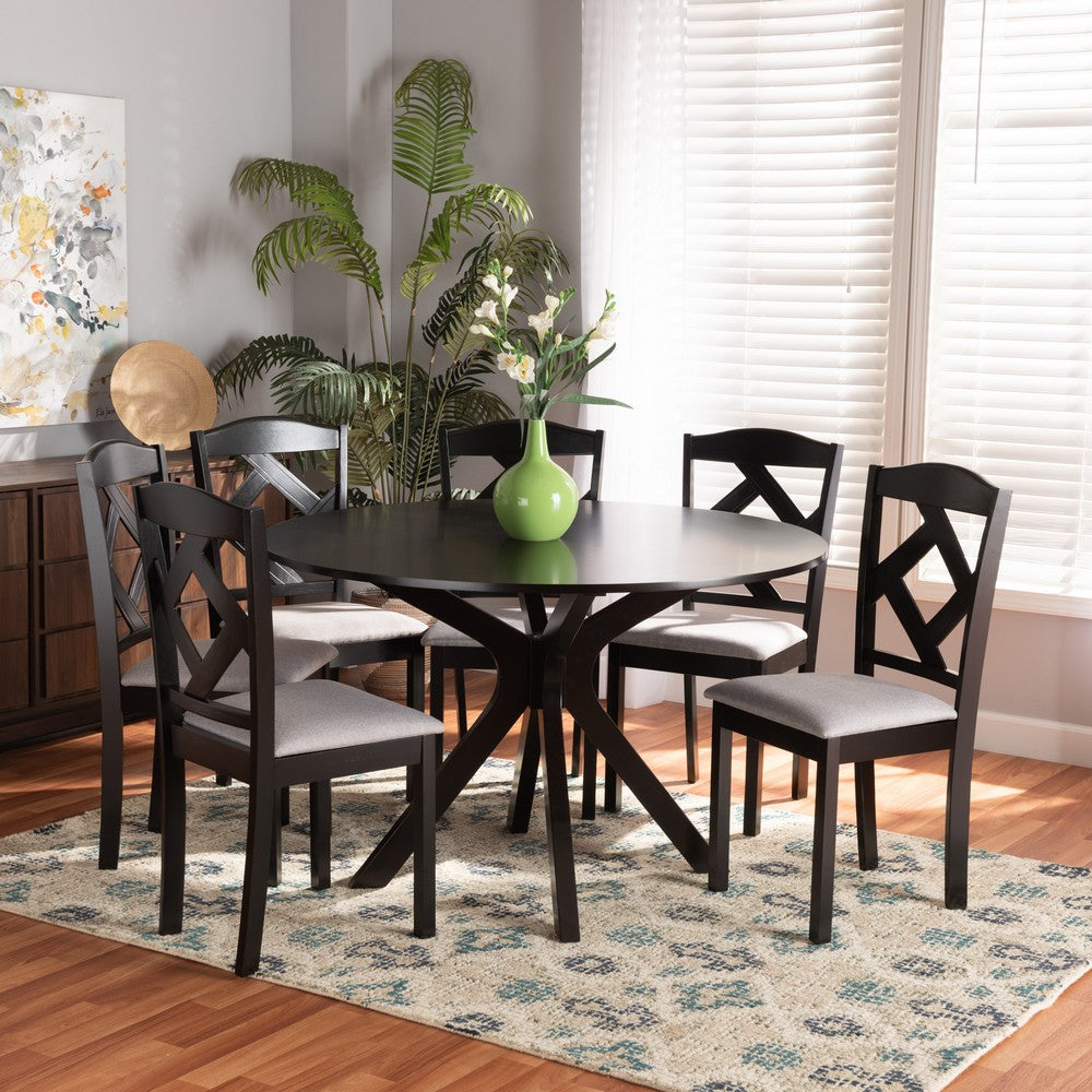 Baxton Studio - Carlin Dining Set in Grey/Dark Brown - Carlin-Grey/Dark Brown-7PC Dining Set view 8