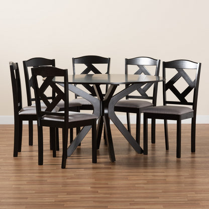 Baxton Studio - Carlin Dining Set in Grey/Dark Brown - Carlin-Grey/Dark Brown-7PC Dining Set view 9