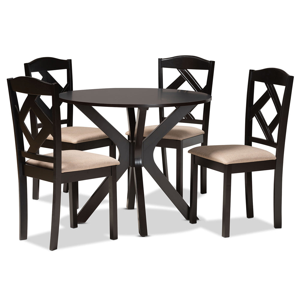 Baxton Studio - Carlin Dining Set in Sand/Dark Brown - Carlin-Sand/Dark Brown-5PC Dining Set view 1