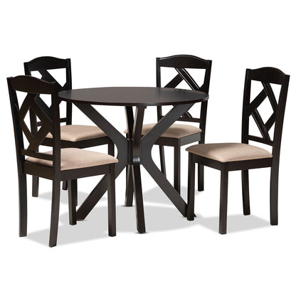 Baxton Studio - Carlin Dining Set in Sand/Dark Brown - Carlin-Sand/Dark Brown-5PC Dining Set view 1