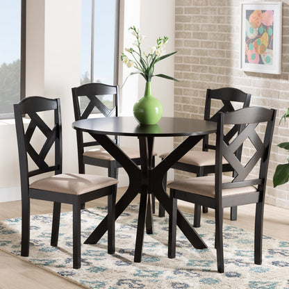 Baxton Studio - Carlin Dining Set in Sand/Dark Brown - Carlin-Sand/Dark Brown-5PC Dining Set view 8