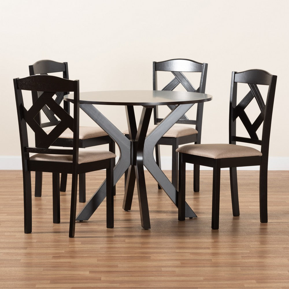 Baxton Studio - Carlin Dining Set in Sand/Dark Brown - Carlin-Sand/Dark Brown-5PC Dining Set view 9