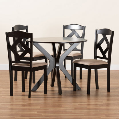 Baxton Studio - Carlin Dining Set in Sand/Dark Brown - Carlin-Sand/Dark Brown-5PC Dining Set view 9
