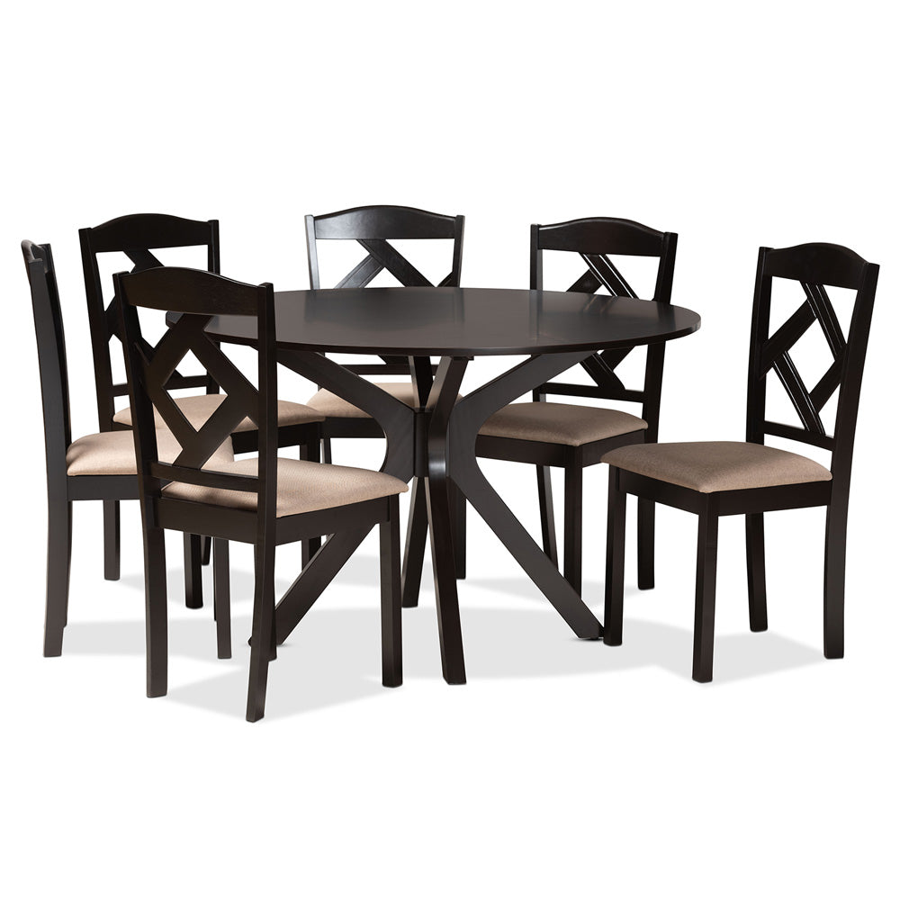 Baxton Studio - Carlin Dining Set in Sand/Dark Brown - Carlin-Sand/Dark Brown-7PC Dining Set view 1