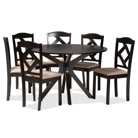 Baxton Studio - Carlin Dining Set in Sand/Dark Brown - Carlin-Sand/Dark Brown-7PC Dining Set view 1