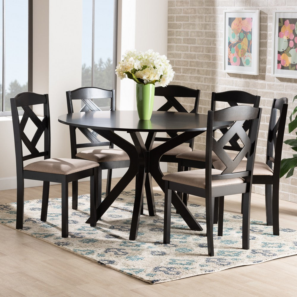 Baxton Studio - Carlin Dining Set in Sand/Dark Brown - Carlin-Sand/Dark Brown-7PC Dining Set view 8