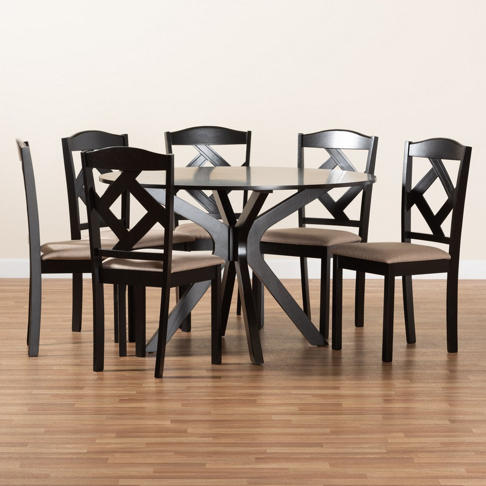 Baxton Studio - Carlin Dining Set in Sand/Dark Brown - Carlin-Sand/Dark Brown-7PC Dining Set view 9