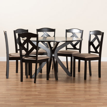 Baxton Studio - Carlin Dining Set in Sand/Dark Brown - Carlin-Sand/Dark Brown-7PC Dining Set view 9