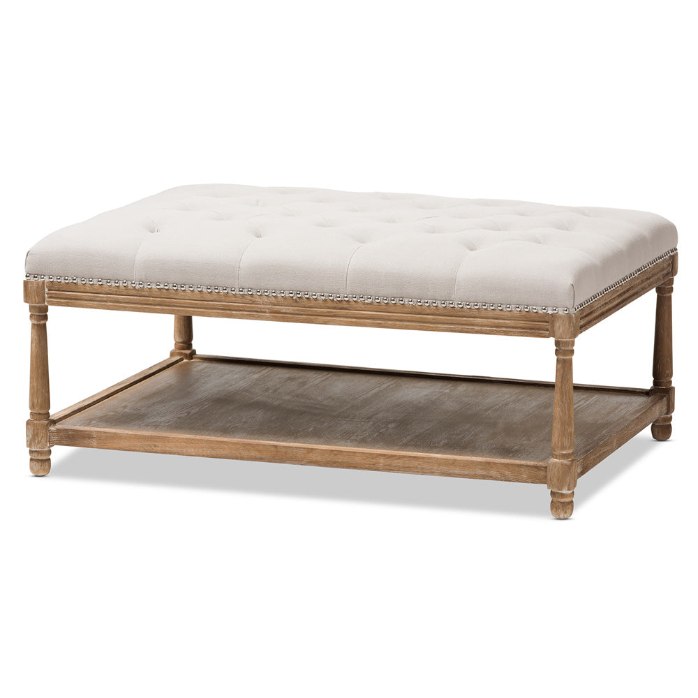 Baxton Studio - Carlotta Ottoman in Beige/Weathered Oak - TSF-9325-Beige-Otto view 1