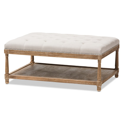 Baxton Studio - Carlotta Ottoman in Beige/Weathered Oak - TSF-9325-Beige-Otto view 1