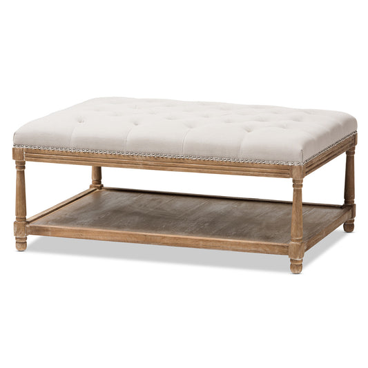 Baxton Studio - Carlotta Ottoman in Beige/Weathered Oak - TSF-9325-Beige-Otto view 1