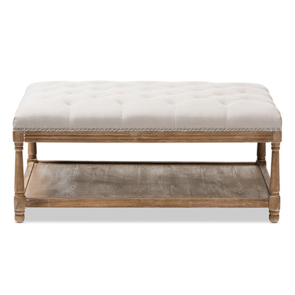 Baxton Studio - Carlotta Ottoman in Beige/Weathered Oak - TSF-9325-Beige-Otto view 2