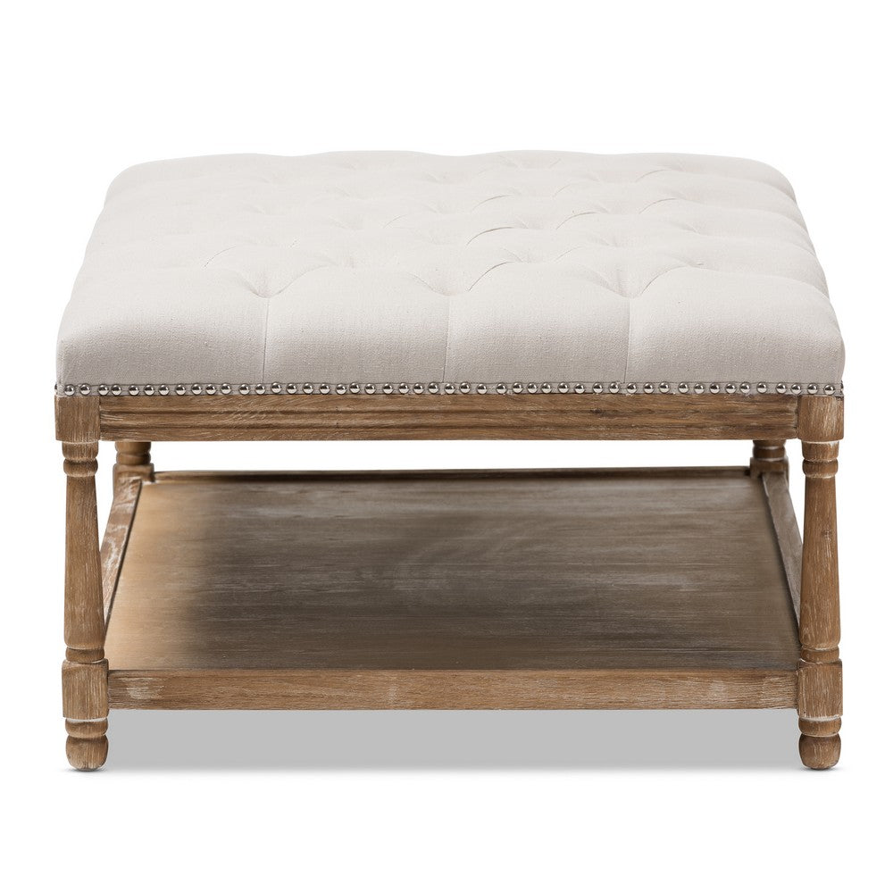 Baxton Studio - Carlotta Ottoman in Beige/Weathered Oak - TSF-9325-Beige-Otto view 3